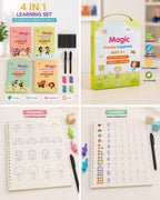 Magic Practice Copybook Set for Kids | 4 Books + 1 Pen + 10 Refills + 2 Pen Grips