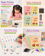 Magic Practice Copybook Set for Kids | 4 Books + 1 Pen + 10 Refills + 2 Pen Grips
