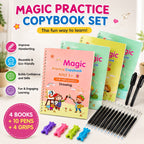 Magic Practice Copybook Set for Kids | 4 Books + 1 Pen + 10 Refills + 2 Pen Grips