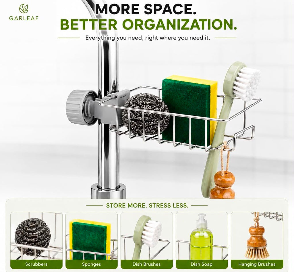 Adjustable Sink Faucet Storage Rack | Kitchen Sponge Holder & Drain Organizer