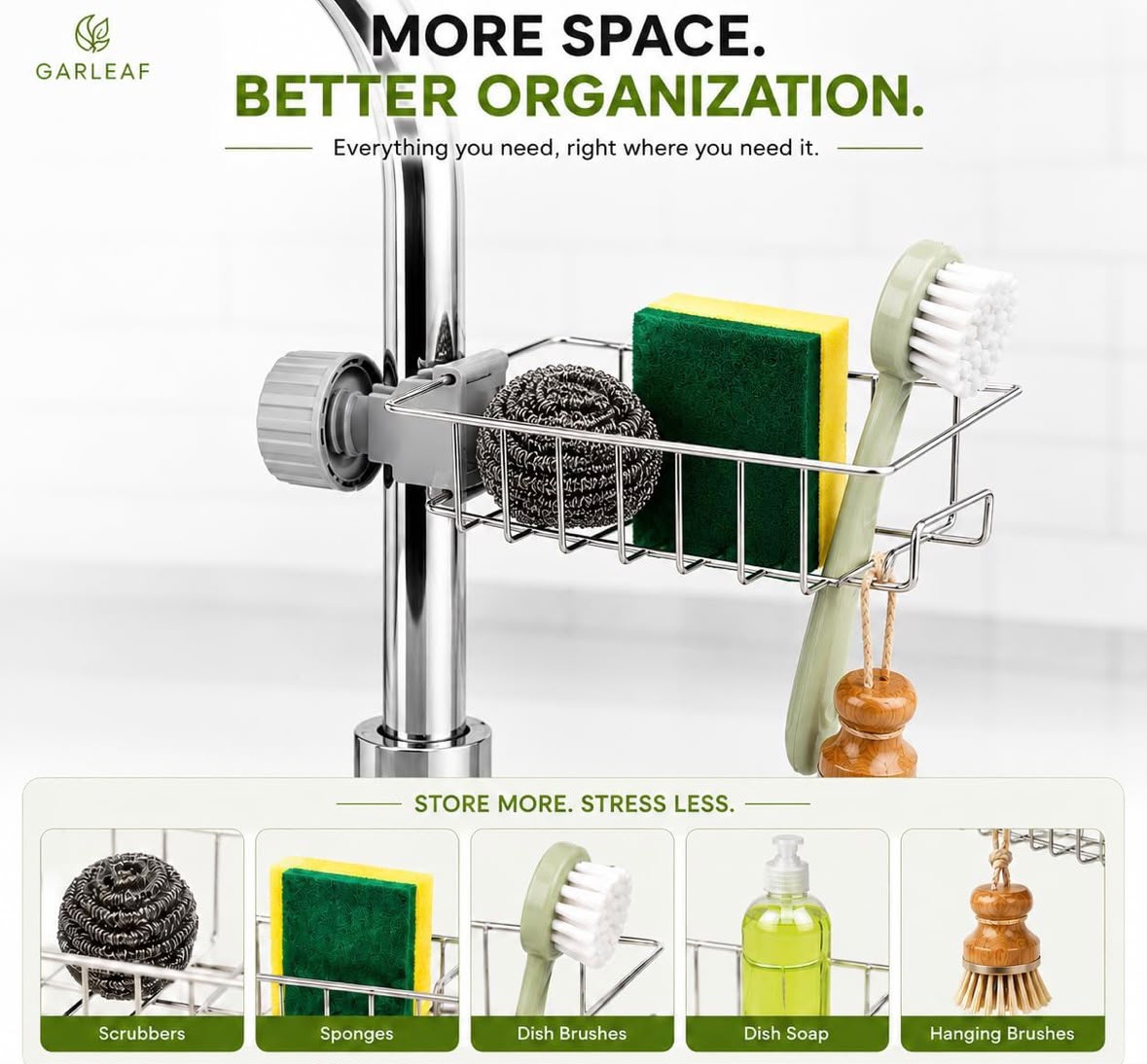 Adjustable Sink Faucet Storage Rack | Kitchen Sponge Holder & Drain Organizer