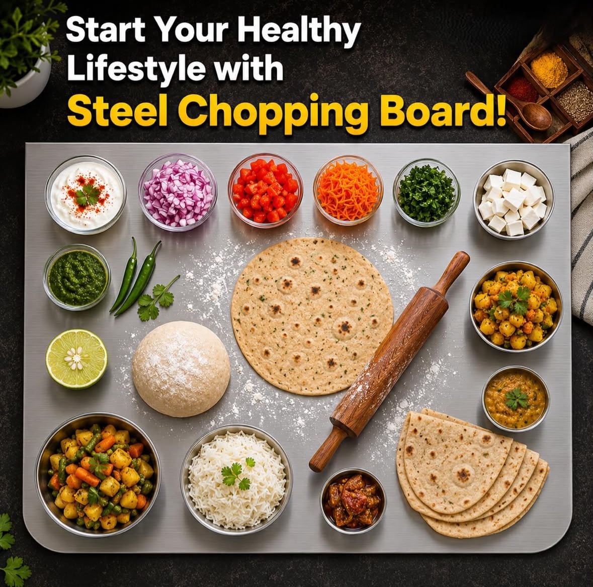 Stainless Steel Cutting Board | Premium Rust-Free Chopping Board for Kitchen